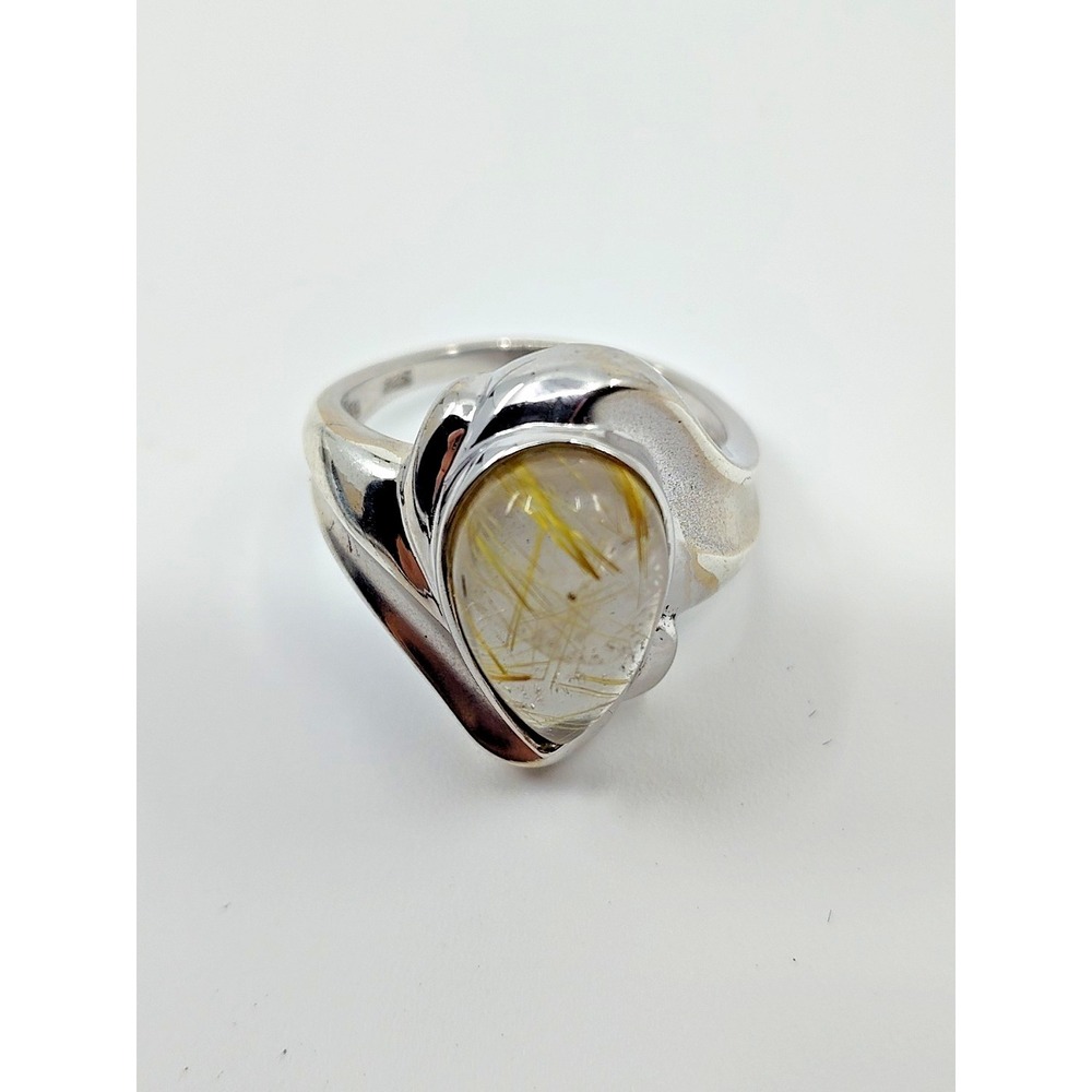 Sterling Silver 925‎ Rutilated Quartz Gemstone Formal Ring Size 7.75 Women's